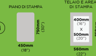 Misure telaio, piano e area di stampa 