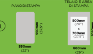 Misure telaio, piano e area di stampa 